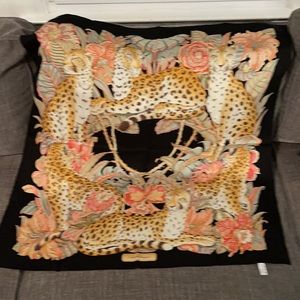 Salvatore Ferragamo Silk Animal Print Leopard Black Scarf